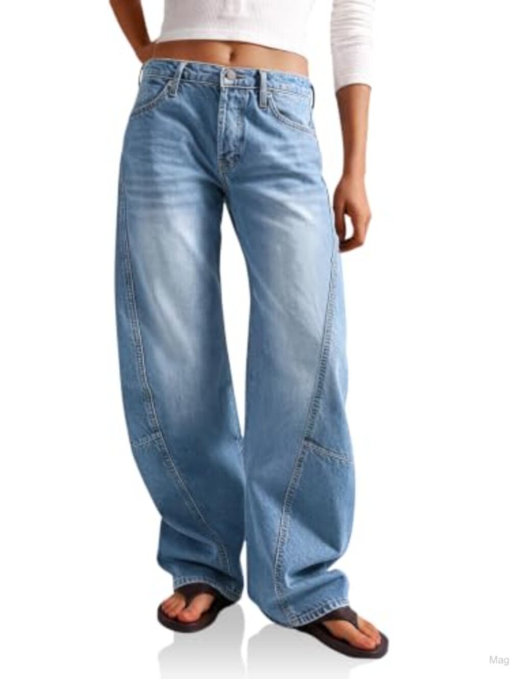 Wide Leg High Waisted Baggy Jeans Seam Detailing Stretchy Cotton Blend Women